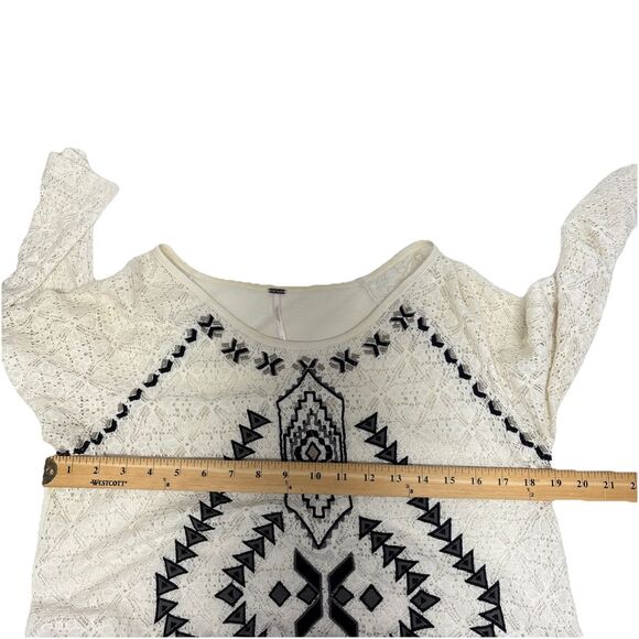 Free People Boho Lace Embroidered Pullover Top L Ivory Cream Romantic Chic - Picture 7 of 9